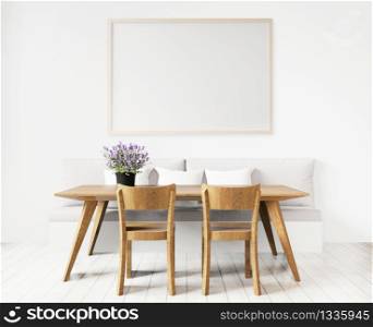 Dining room or living room copy space and mock up on white background, front view