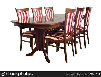 Dining room table and chairs isolated on white