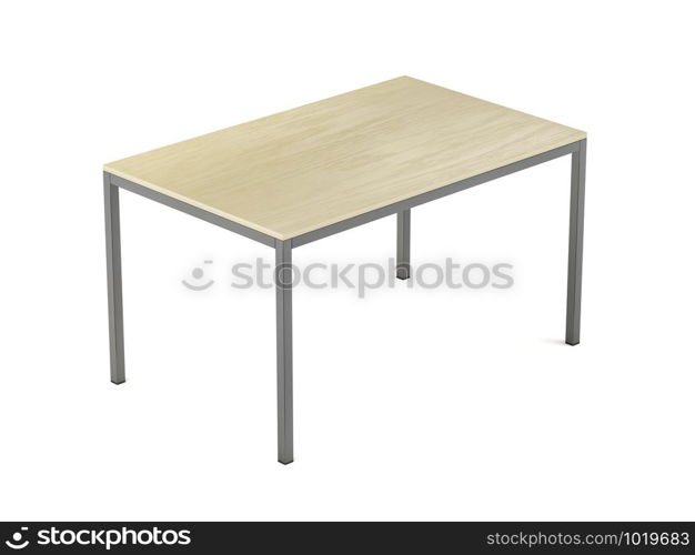 Dining table made from wood and metal on white background