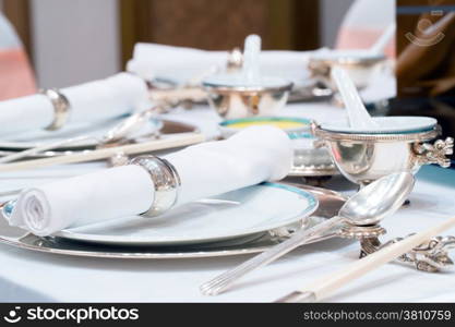 dining table set in restaurant