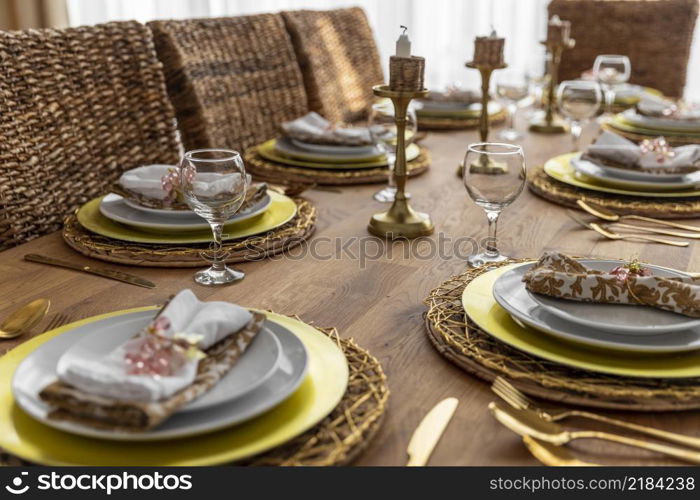 dining table with plates arrangement