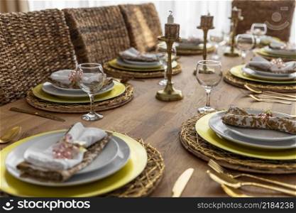 dining table with plates arrangement