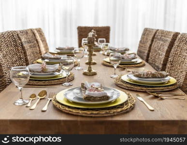 dining table with plates. High resolution photo. dining table with plates. High quality photo