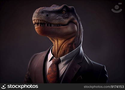 dinosaur in formal suit jacket in dark illustration Generative AI.
