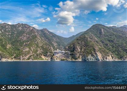 Dionisiou Monastery on Mount Athos in Greece in a summer day