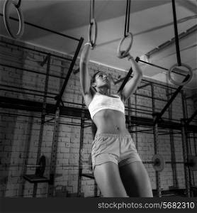 dip ring girl woman muscle ups rings workout at gym