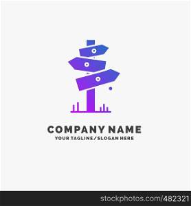 Direction, Board, Camping, Sign, label Purple Business Logo Template. Place for Tagline.. Vector EPS10 Abstract Template background
