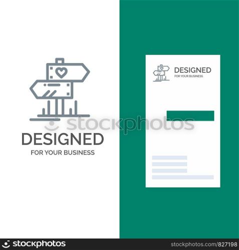Direction, Love, Heart, Wedding Grey Logo Design and Business Card Template