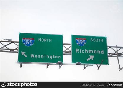 Direction? to Washington, DC and Richmond sign at the interstate highway