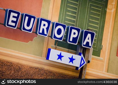 Directional sign on a building, Italian Riviera, Santa Margherita Ligure, Genoa, Liguria, Italy