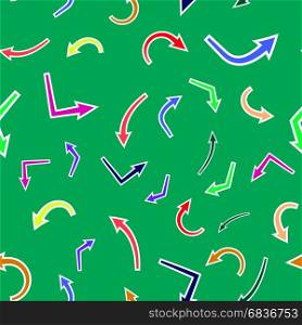Dirrerent Colorful Arrows Seamless Pattern on Green Background. Dirrerent Colorful Arrows Seamless Pattern