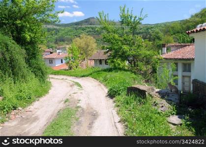 Dirt road and cat in Bulgarian village