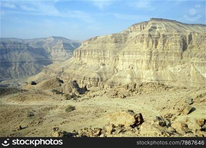 Dirt road in craterMakhtesh Katan in Negev desert, Israel