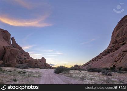 Dirt tracks between the rocks Spitzkoppe Namibia