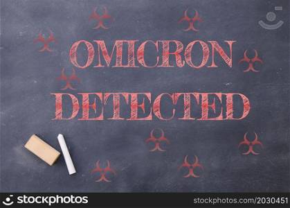 Dirty blackboard with the phrase: Omicron detected.