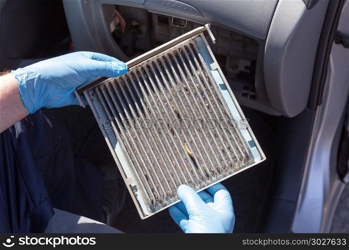 Dirty cabin air filter for a car