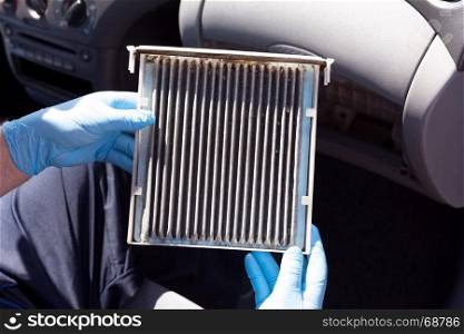 Dirty cabin air filter for car