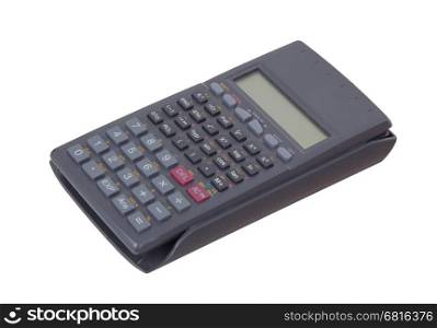 Dirty old calculator isolated on white background