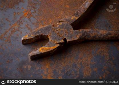 Dirty set of hand old rusty tools. Equipment for locksmith and metalworking shop