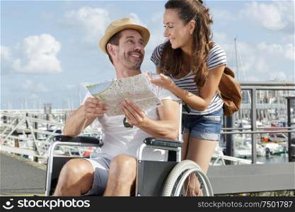 disability man talking to wife about where to go