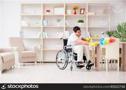 Disabled cleaner doing chores at home