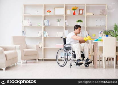 Disabled cleaner doing chores at home