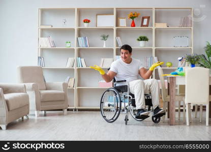 Disabled cleaner doing chores at home