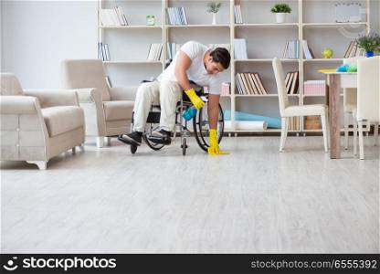 Disabled cleaner doing chores at home
