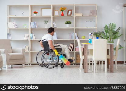 Disabled cleaner doing chores at home