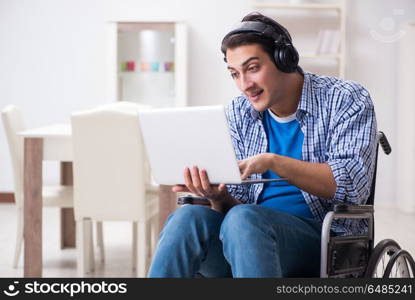 Disabled man listening to music in wheelchair