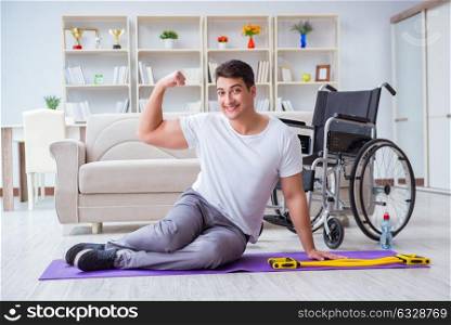 Disabled man recovering from injury at home. The disabled man recovering from injury at home