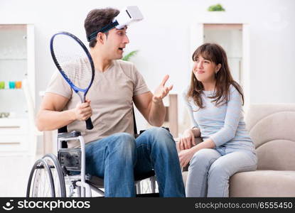 Disabled man with virtual glasses