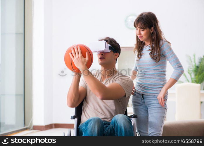 Disabled man with virtual glasses