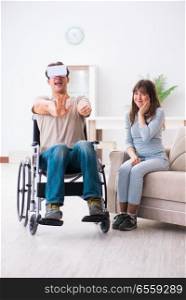 Disabled man with virtual glasses