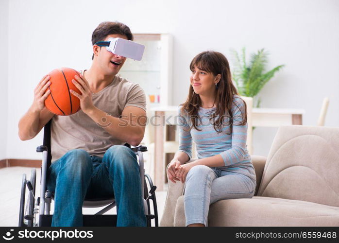 Disabled man with virtual glasses