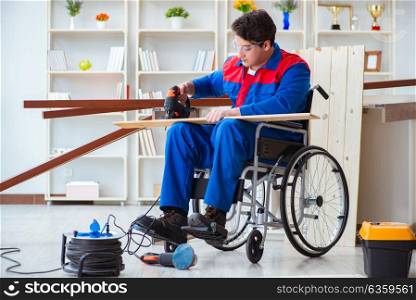 Disabled man working with circular saw