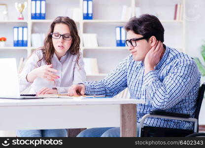 Disabled student studying and preparing for college exams