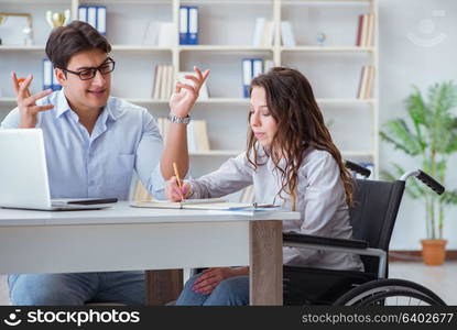 Disabled student studying and preparing for college exams