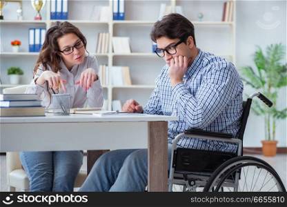 Disabled student studying and preparing for college exams