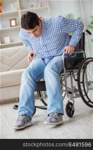 Disabled young man suffering at home