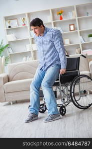 Disabled young man suffering at home