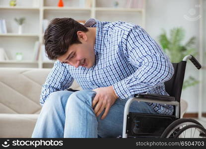 Disabled young man suffering at home