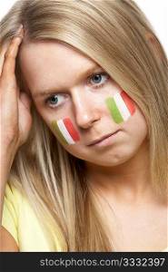Disappointed Young Female Sports Fan With Italian Flag Painted On Face