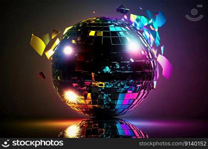 Disco ball 80s dance music party. 90s mirror lights retro. Illustration Generative AI 