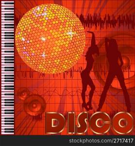 Disco club background with dancers and disco ball