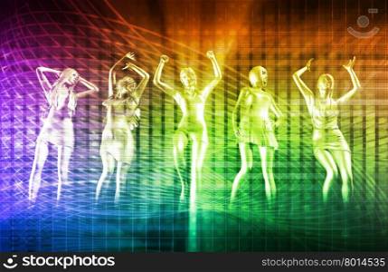 Disco Electronic Music Techno Party Background Art. Teamwork Concept