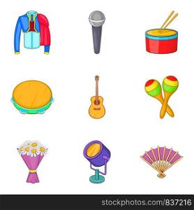 Disco icons set. Cartoon set of 9 disco vector icons for web isolated on white background. Disco icons set, cartoon style