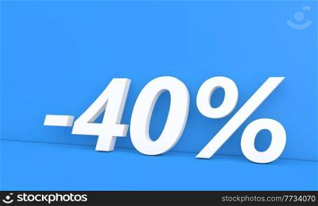 Discount -40 percent of the price of advertising goods. 3d render illustration. . Discount -40 percent of the price of advertising goods. 