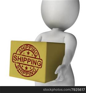 Discount Stamp On Box Shows Promotion And Reductions. Shipping Box Meaning International Transport Of Goods And Products