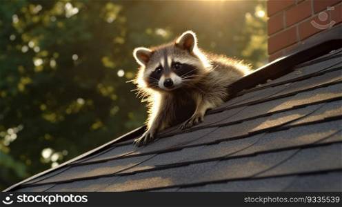 Discover the delightful mischief of this closeup photo featuring a tiny, cute baby raccoon perched on a rooftop. The inquisitive gaze, fuzzy fur, and endearing features of this little rascal make for an irresistible sight. Captured in vivid detail, the closeup shot allows you to appreciate the charm and playfulness of this adorable creature as it explores its unique vantage point. Witness the magic of nature as this tiny raccoon brings joy to the rooftops.